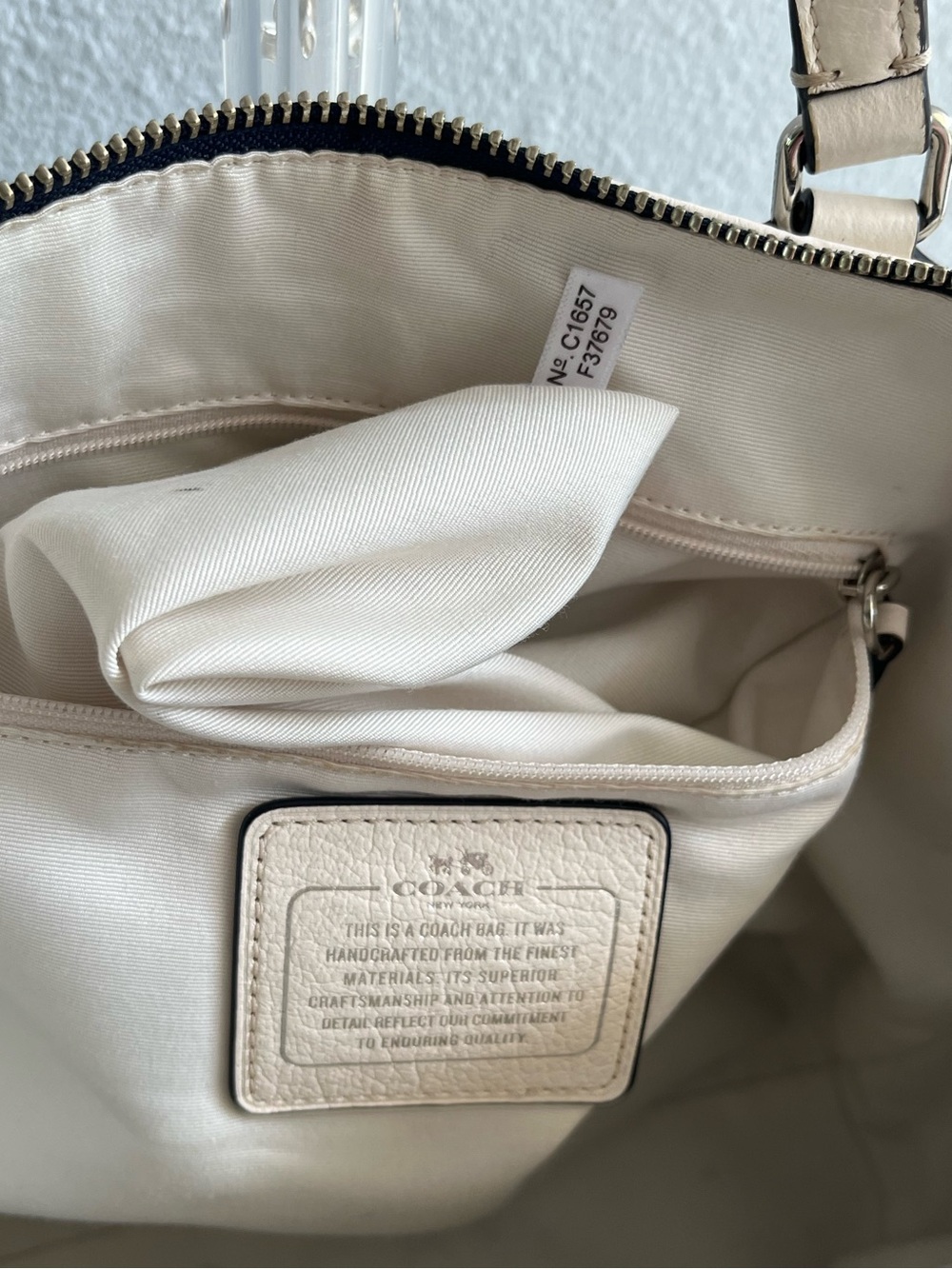 Coach Mickie Spectator Leather Satchel Tote in Chalk/Navy F37679 EUC - Picture 5 of 13